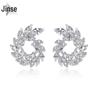 Серьги-пусеты Jinse Elegant Leaf с цирконом - Женские корейские модные пусеты