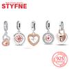 Rose Gold Love Heart Lock Pendant Charms Copper Beads Fit Original Bracelets Beads For Women Diy Jewelry Making Gift