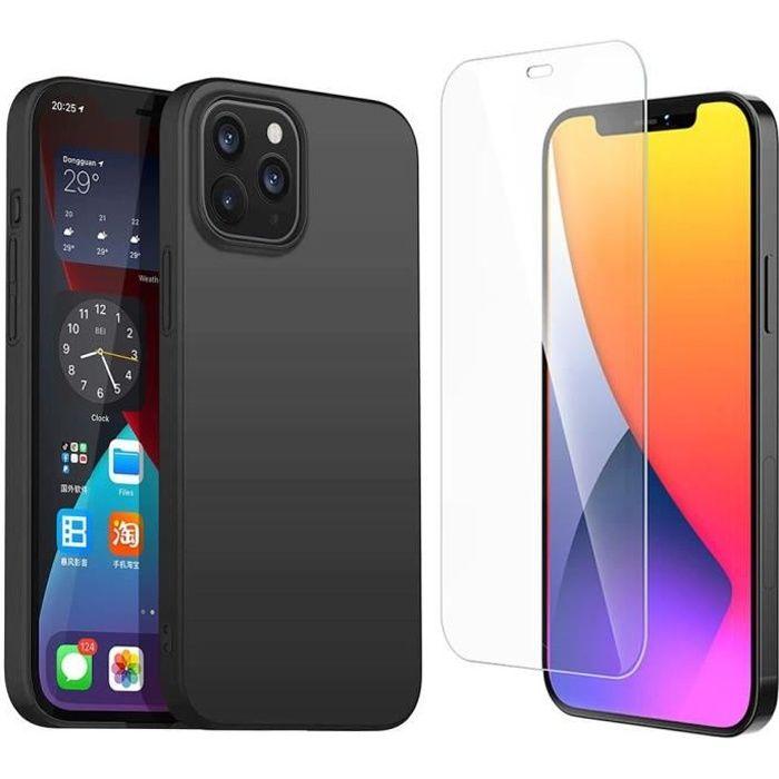 Coque pour iPhone 12 Pro - E.F.CONNECTION - Noir - Silicone - Anti-choc - 2 Verres trempés