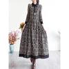 Spring New Literary Loose Cotton and Linen Printing Lapel Long-sleeved Dress Women's Waist Medium and Long