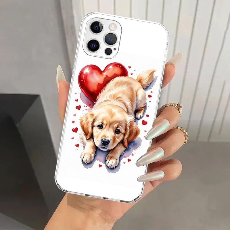 Милый Щенок Сердце Собаки Чехол для Телефона для Iphone 17 Air 16 15 Plus 14 13 Mini 12 11 Pro Max 16E 7 8 SE 2020 Мягкий Funda Печатный Корпус