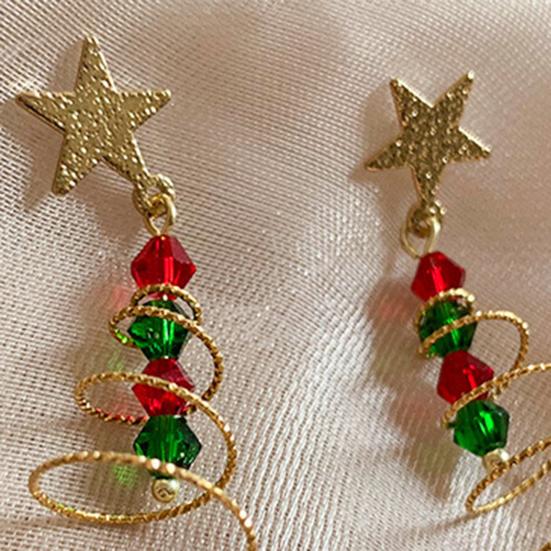 1 пара серег «Рождественская елка» с пятиконечной звездой и контрастным покрытием, украшения с тонкой текстурой, висячие
