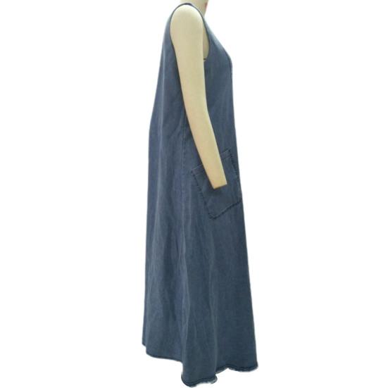 Женское летнее платье-миди из денима, однотонное, с круглым вырезом, без рукавов, с карманами