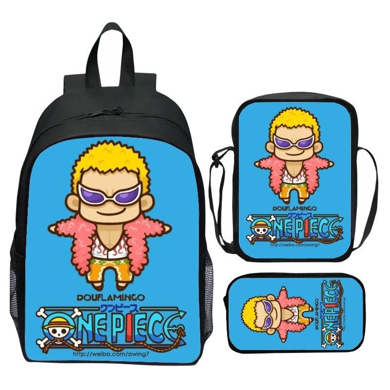 One Piece Printed 3-Piece Backpack Set Cartoon Pirate Navy Elementary School Bag Large Capacity Water-Resistant Kids Backpack