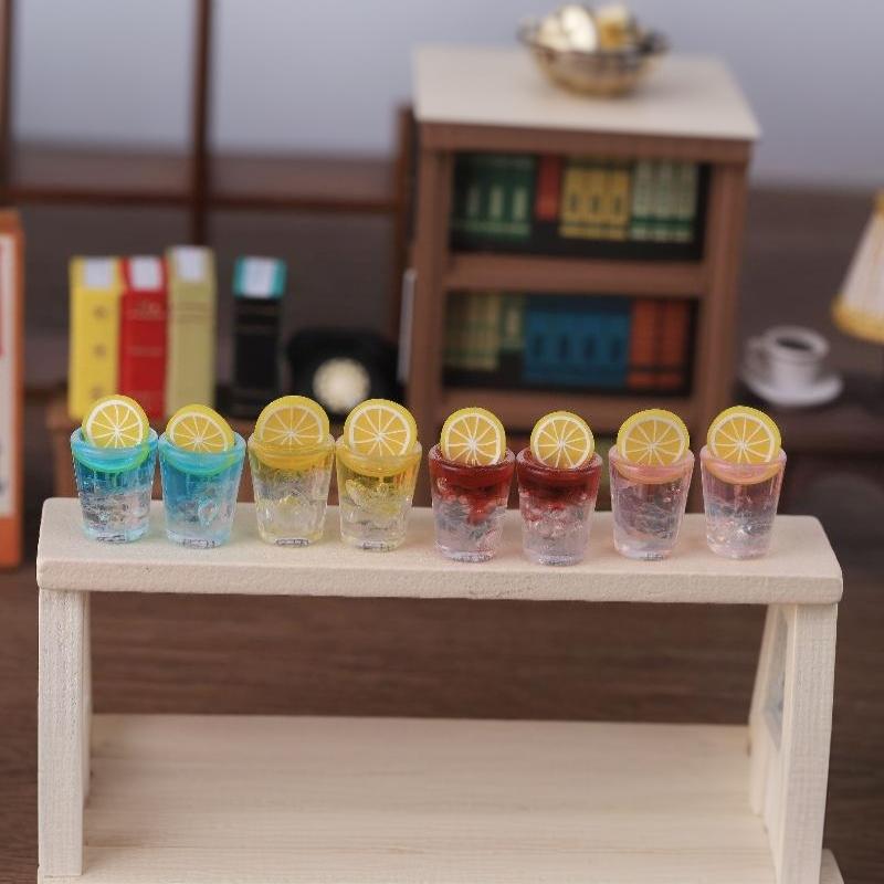 2Pcs Resin Mini Lemon Iced Drink Cup Models DIY Dollhouse Food Ornaments for Desktop Small Decor