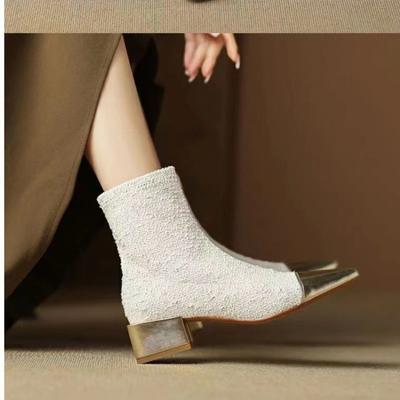 Модные зимние новые короткие ботильоны с маленьким ароматом, европейские и американские, с квадратным носком, модные женские ботинки, кроссовки, женские тренды 2024