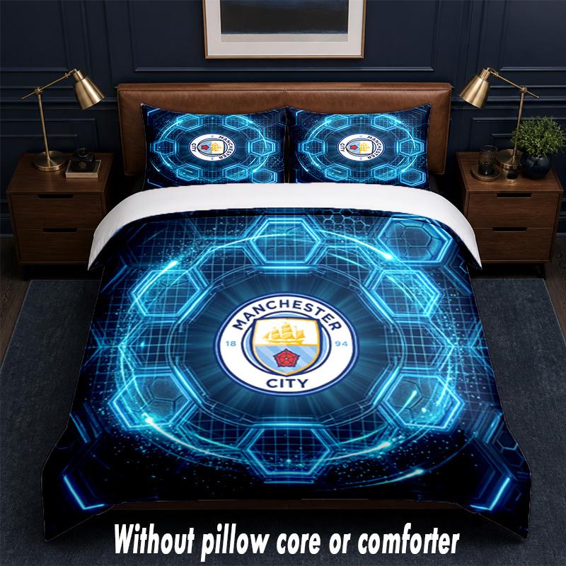 Manchester City Design Bed Bedding Set 1 Duvet Cover + 2 Pillowcases Soft Breathable Household Bed Linens