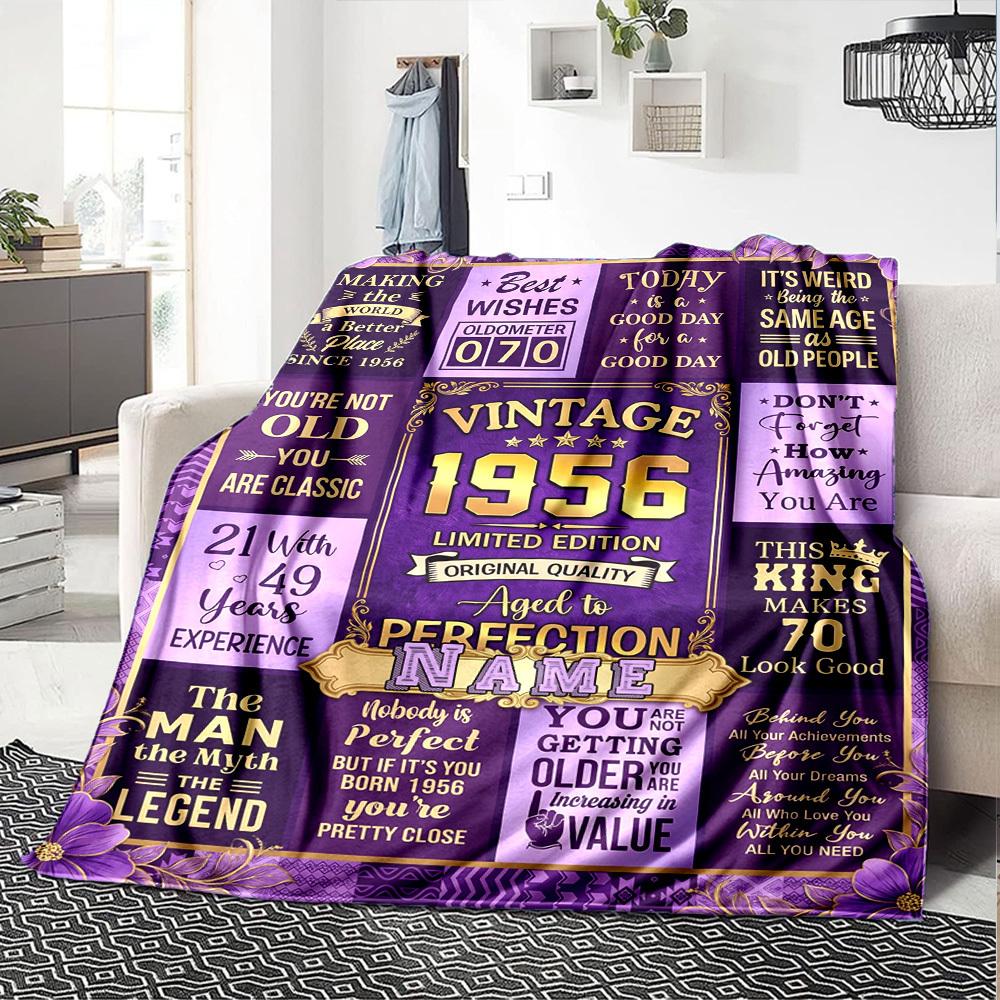 Vintage Birthday Celebration Blanket Personalized Name Soft Warm And Versatile For Sofa Bed Office And Travel Machine Washable Comfortable In All