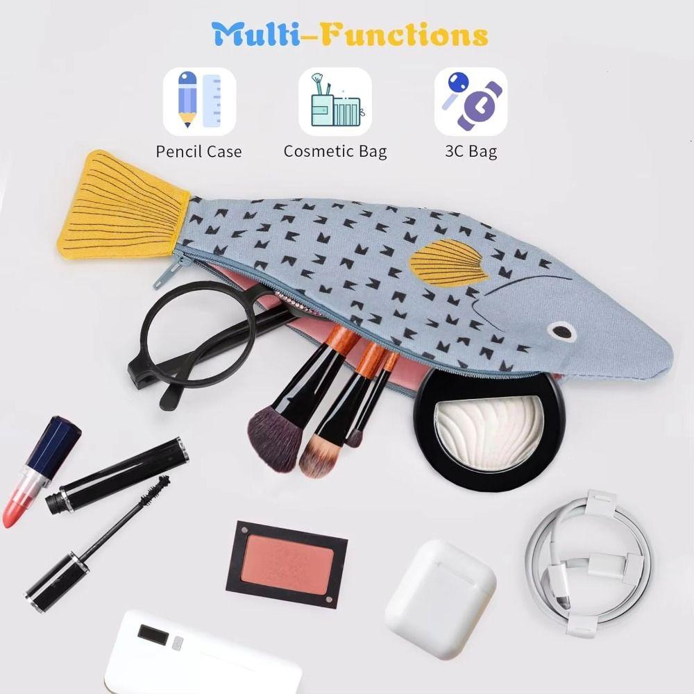 Grouper Shape Pencil Case Funny School Supplies Pouch Novelty Fish Pencil Bag  Makeup Organizer