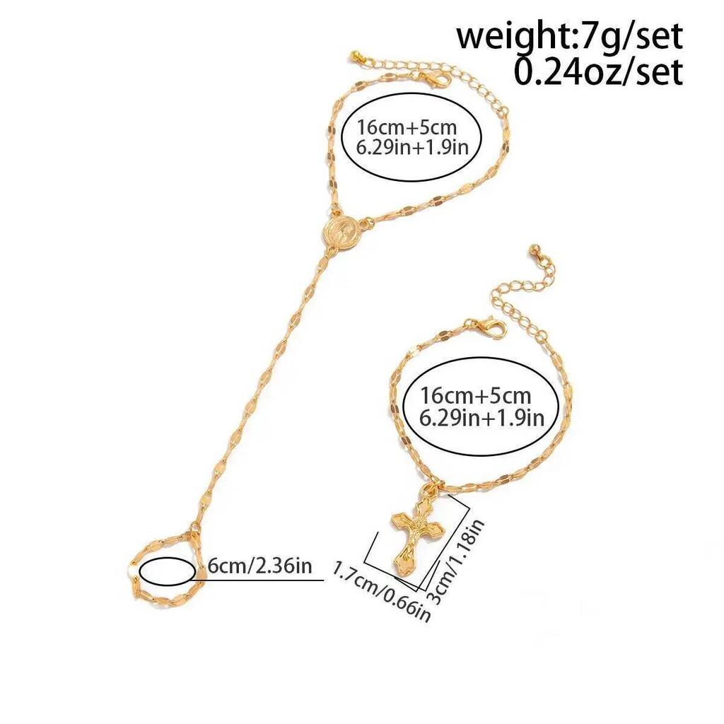 IngeSight.Z 2 шт./комплект Модный крест Подвеска Кольца для пальцев Браслеты-цепочки Женские Бохо Элегантные Двухслойные Браслеты Шарм Украшения Подарки