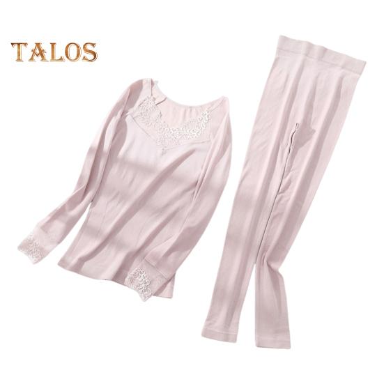 1 комплект женского термобелья, осенне-зимний кружевной V-образный вырез, длинный рукав, рубашка, длинные брюки, теплая основа для холодной погоды, верхние леггинсы