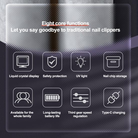 Автоматическая электрическая машинка для стрижки ногтей с цифровым ЖК-дисплеем, 3-скоростной регулируемый триммер для ногтей со светодиодной подсветкой, аккумуляторная электрическая машинка для стрижки ногтей