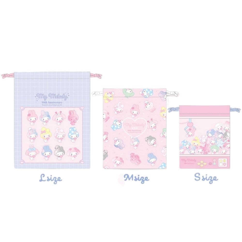 Marimo Craft Sanrio Моя Мелоди 50-летие Girly Pop Сердце Набор из 3 штук Сумка-мешок, [L] Прибл.. Ш180 x В230 мм, [M] Прибл.. Ш150 x В190 мм, [S]