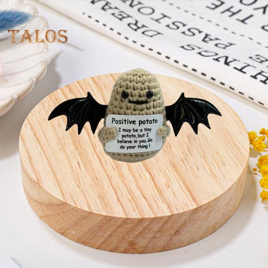 Positive Christmas Crochet Doll with Encouraging Card Emotional Support Handmade Knitting Santa Hat Potato Pickle Decoration Ornament Stress Relief