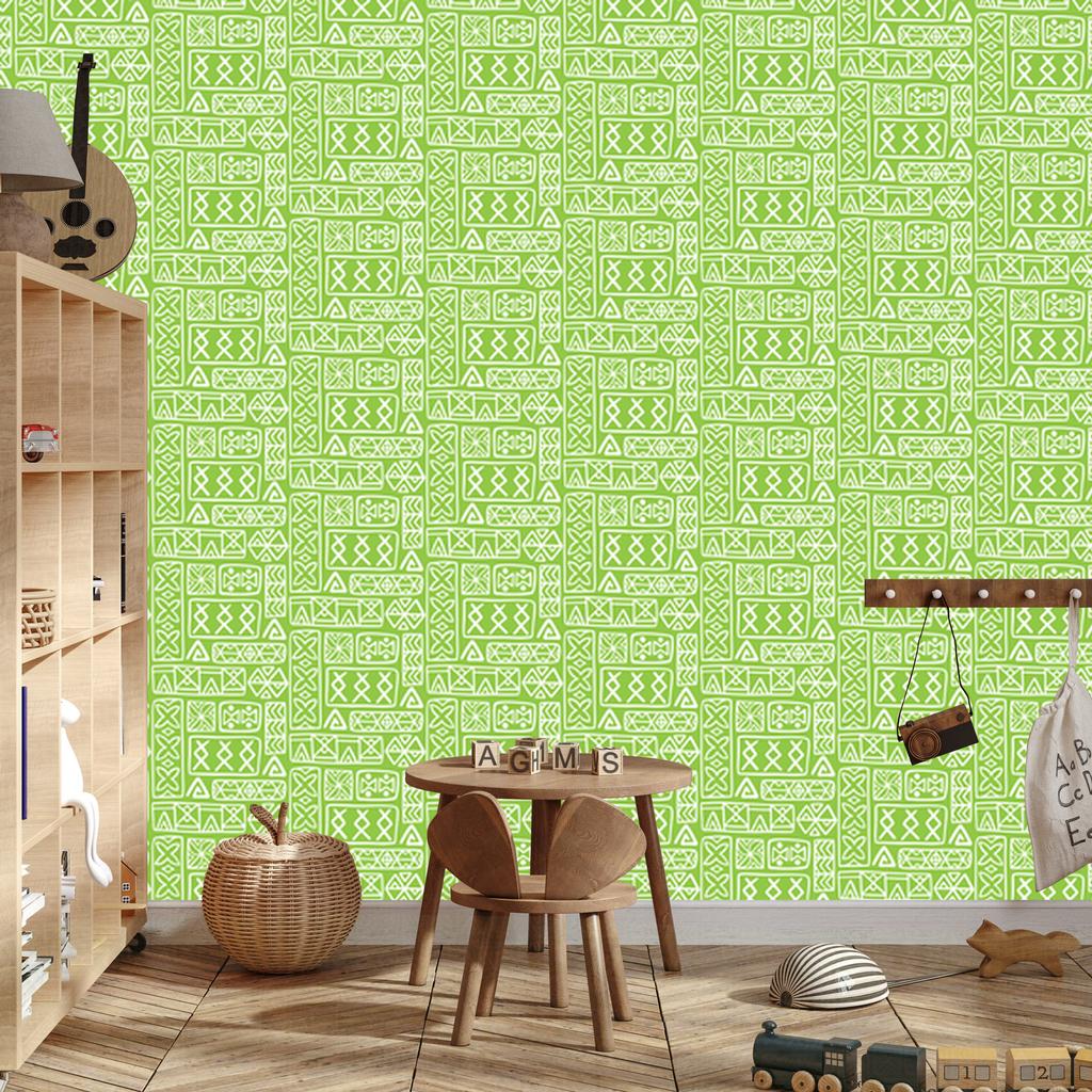 Polynesian Geometric Pattern Wallpaper Lime 50x1000