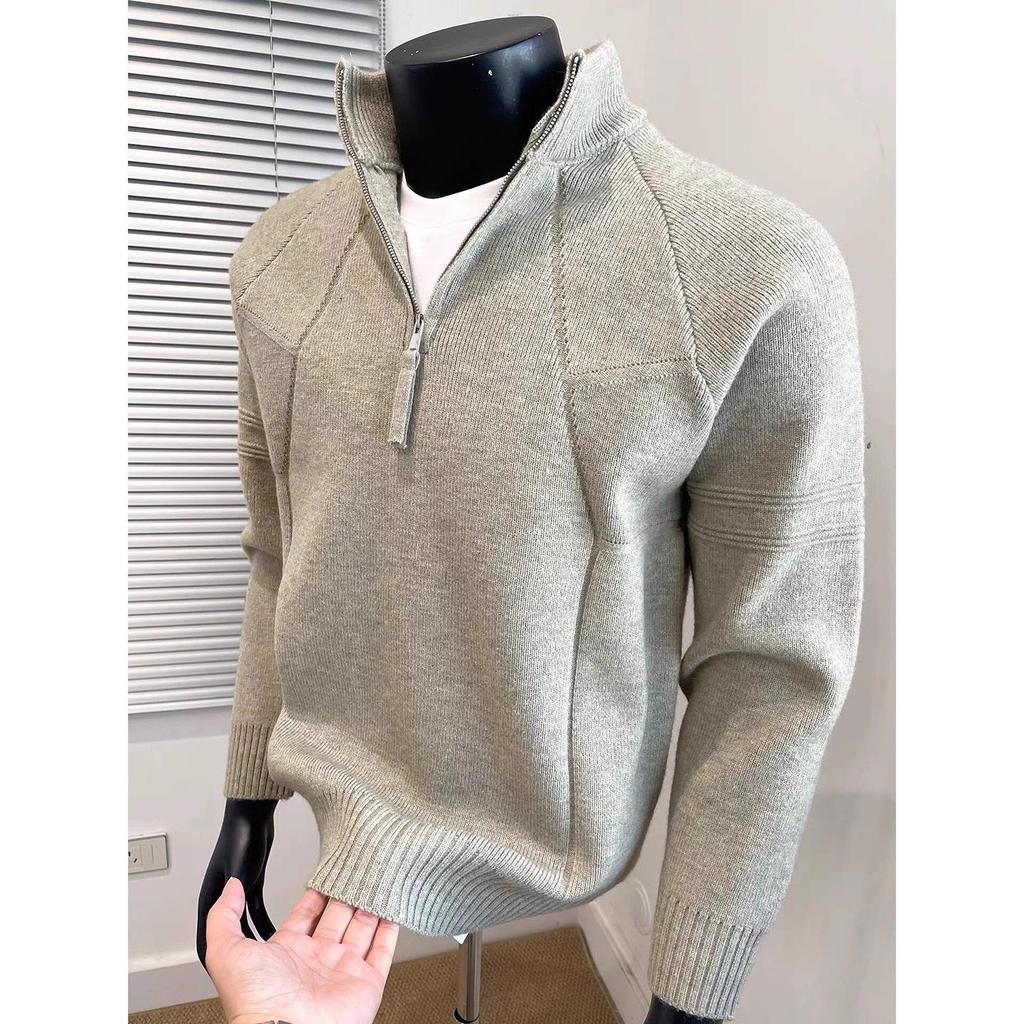 Мужской свитер с молнией до середины и воротником-стойкой: Роскошный Утолщенный Трикотаж для Теплого, Повседневного Осеннего и Зимнего Образа
