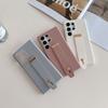 Stylish Wrist Strap Bracket Phone Case for Samsung Galaxy S25 Ultra S24 S23 S22 Plus FE Solid Color High-end PU Leather Cover