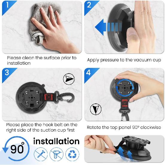 2/4Pcs Upgrade Heavy Duty Rotating Vacuum Suction Cups Anchor Hooks With 2/4Pcs Buckles,Large Hook Suction Cup Hangers,Strong Suction Cup Hook For RV