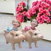 Girl Riding Pig Figurine Resin Pig Sculpture Desktop Decoration Pig Statue Planter Ornament for Home Office Table Shelf Flower Pot
