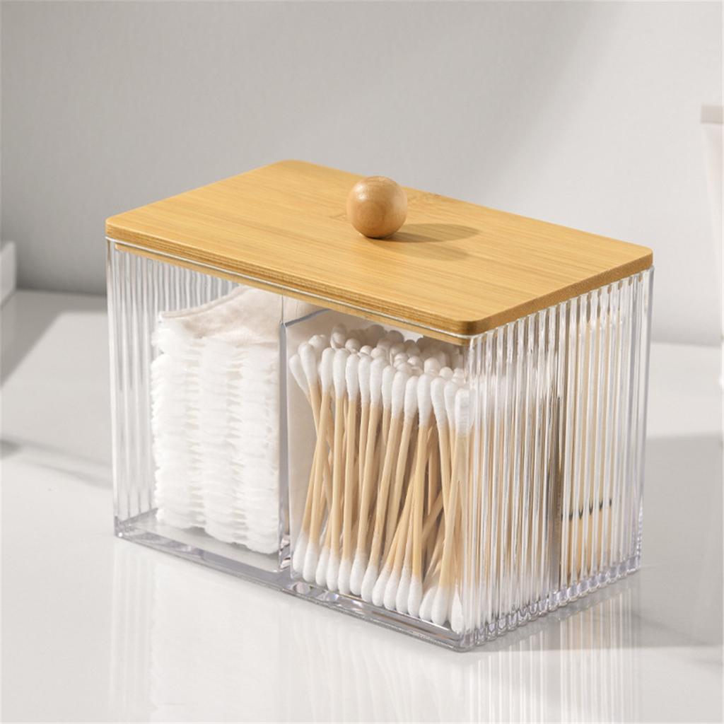 Sturdy Wood Lid Qtip Holder Storage Container Convenient for Bathroom Cotton Covers Swabs Pad and Hair Bands Organizers