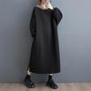 Хлопковое винтажное черное платье большого размера с длинным рукавом, капюшоном, повседневное, свободное, для женщин, весна, осень, зима