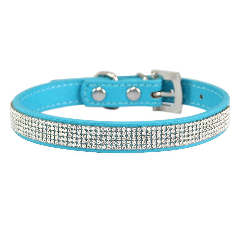 In Stock Adjustable PU Material Dog & Cat Collar with Diamond Decoration and Leash Buckle Closure Pet Accessories