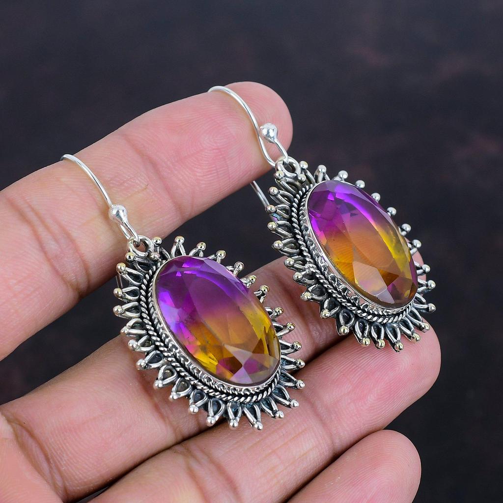 Faceted Ametrine Earrings Genuine Gemstone Jewelry 925 Sterling Silver Earring Handmade Earring Ametrine Jewelry Unique Earring Gift For Mom