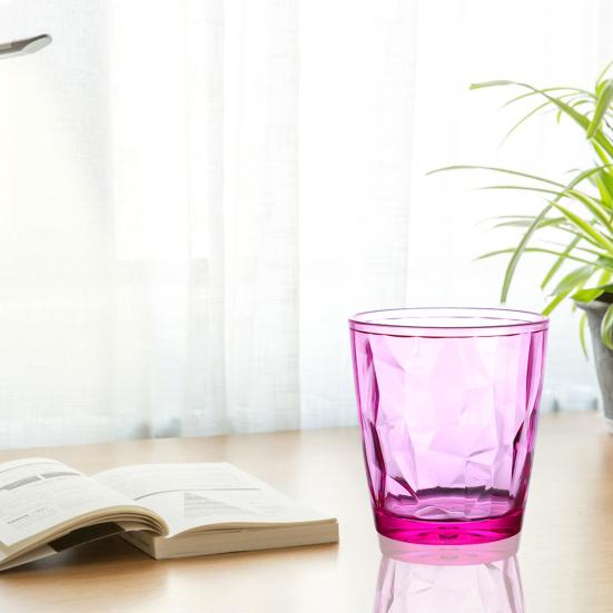 Colorful Translucent Water Cups 310ml Diamond Pattern Tumblers Unbreakable Heat Resistant BPA-Free Stackable Glasses for