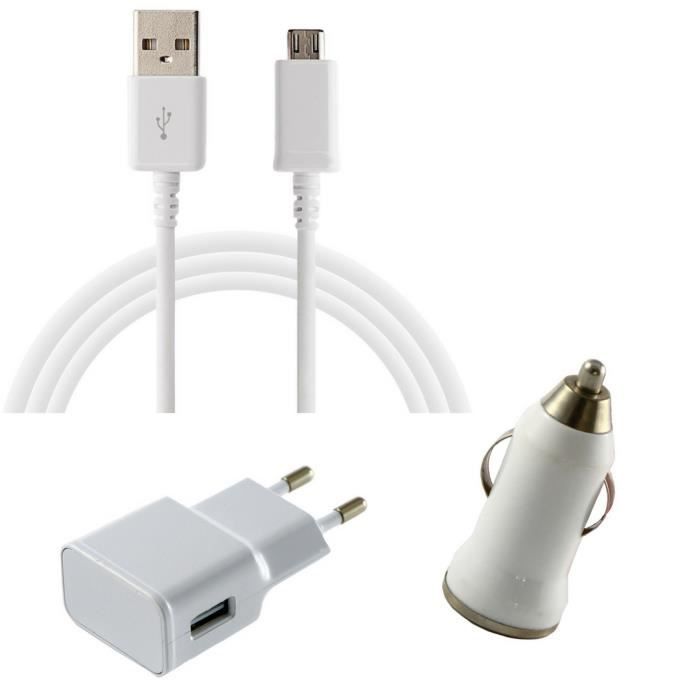 Pack Chargeur 3en1 - Phonillico® - Compatible Samsung Galaxy ALPHA-COREPRIME-GRANDPRIME - Blanc - USB 1M - 2A/1A