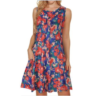 Весна и лето Новый безрукавный свитер с принтом и карманом, большой круглый вырез, платье-жилет