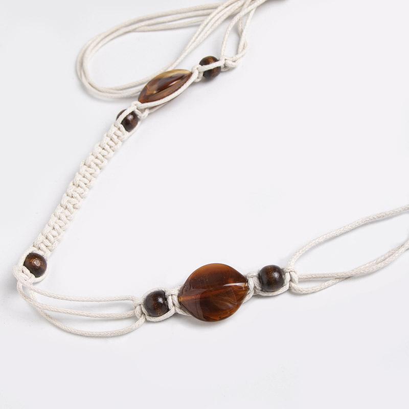 Богемный пояс, Пояс в этническом стиле, Плетеный пояс, Тонкий пояс с деревянными бусинами, Пояс-веревка в повседневном отпускном стиле, Женский пояс