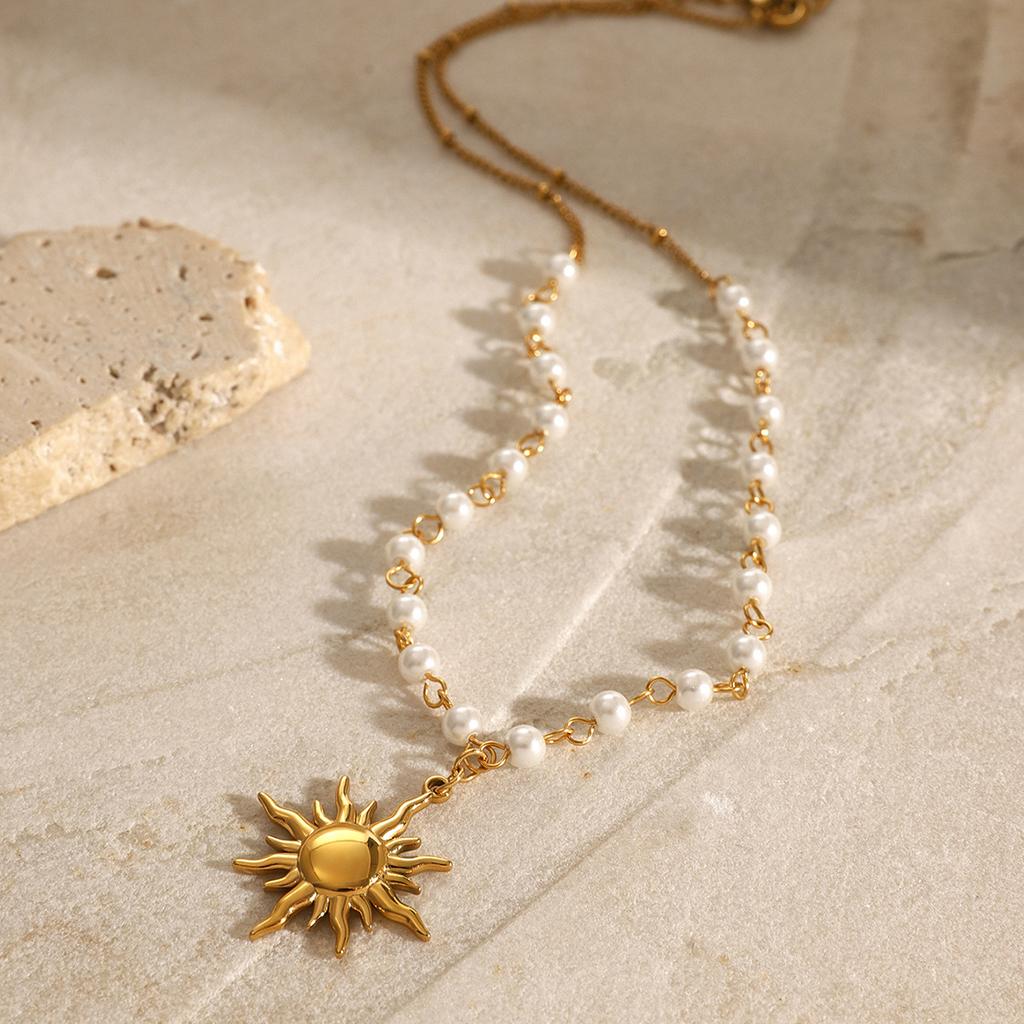 2025 New Mother's Day Gifts Fashion Summer Jewelry Sea Beach Waterproof Stainless Steel Sunflower Pendant Necklaces for Women
