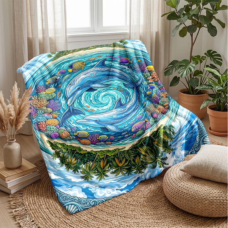 Oceanic Sparkle Dolphins Theme blanket Lightweight Warm Flannel Blanket Decorative Throw Blanket for Home Decoration