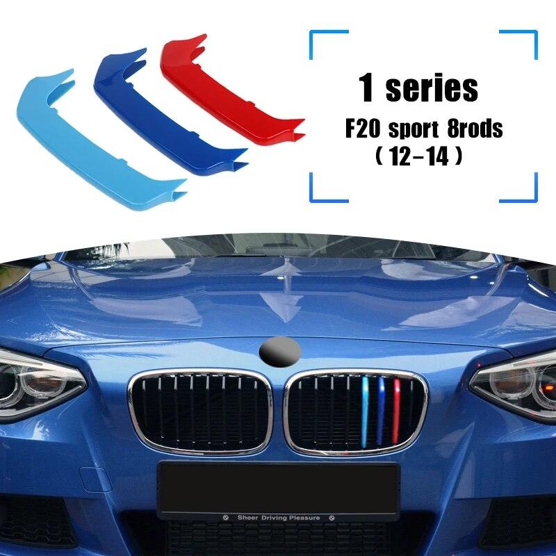 3PCS Car 3D M Styling Front Grille Trim Bumper Cover Strip Strips Stickers Cover for BMW F20 8 9 11 Rods 1 Series External Decor