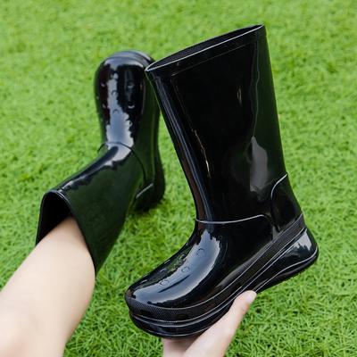 Новый бренд Женские резиновые сапоги ПВХ Высокое качество Модные сапоги до колена Платформа Большой размер 41 Круглый носок Роскошные мужские длинные сапоги