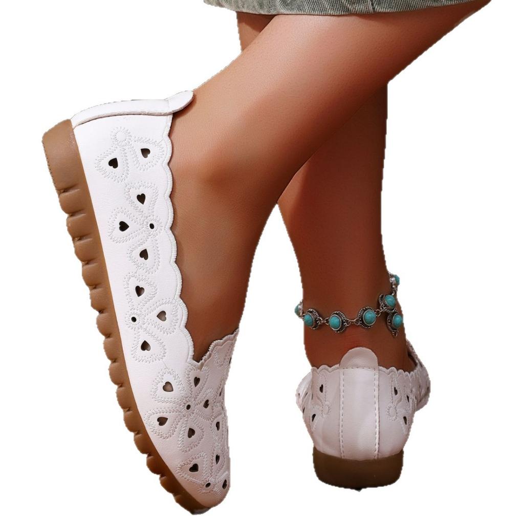 2025 New Spring Flat-bottom Embroidered Hollowed-out Casual Breathable Women's Shoes One-pedal Lazy Shoes Soft-soled Mother Shoes