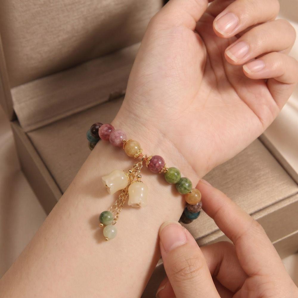 Elastic Rope Orchid Flower Bracelet Tassel Women Bangle Colorful Beads Bracelet Summer