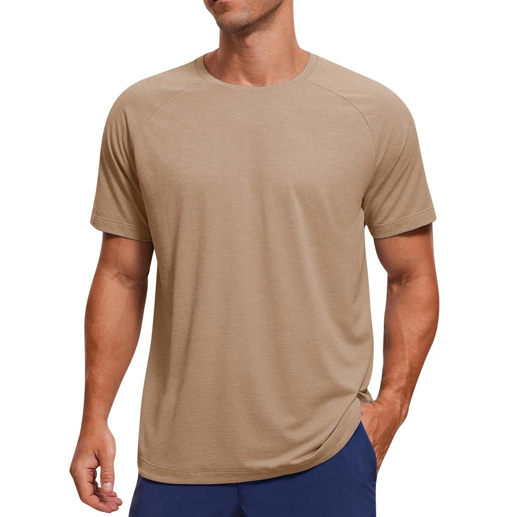 Men's Casual Fashion Shoulder Insert Round Neck Short Sleeved Solid Color T-shirt