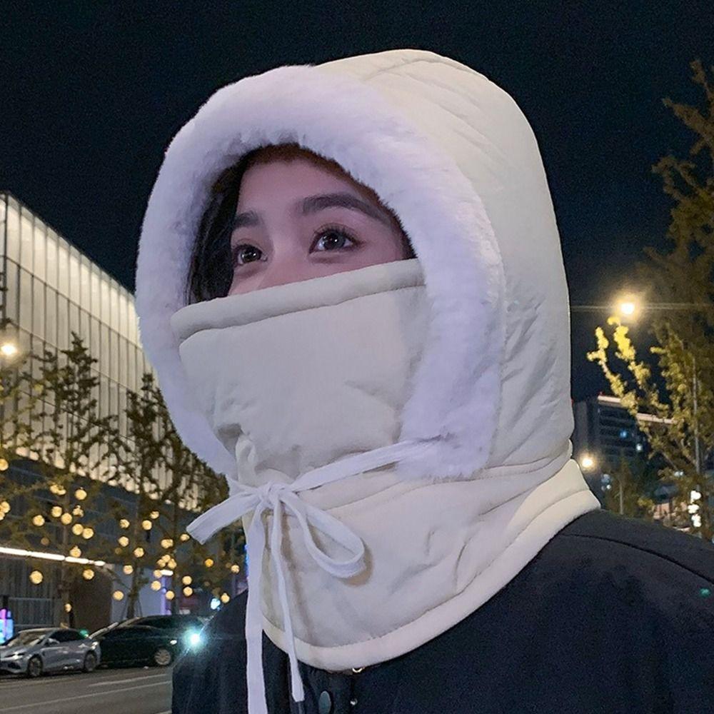 Down Cotton Warm Hat Windproof Ear Protection Hat Neck Warmer Pullover Cap Unisex