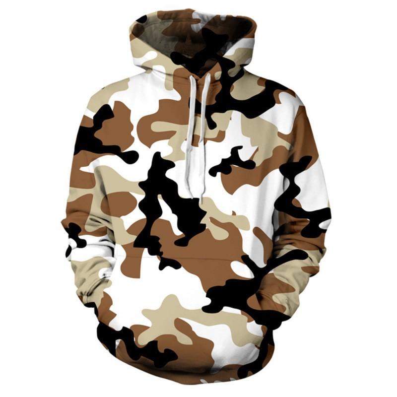 Mens Hooded Oversized Sweatshirt With 3D Camo Print Front Pocket Long Sleeve Fall Casual Wear