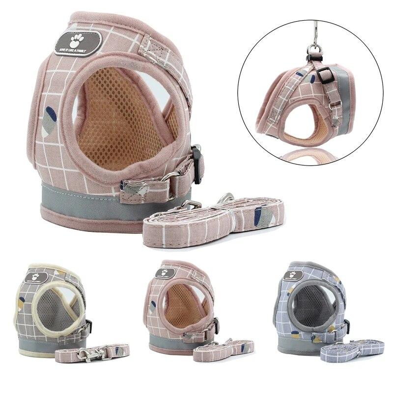 Breathable Mesh Small Dog Harness and Leash Set Puppy Cat Vest Harness Collar For Chihuahua Pug French Bulldog arnes perro
