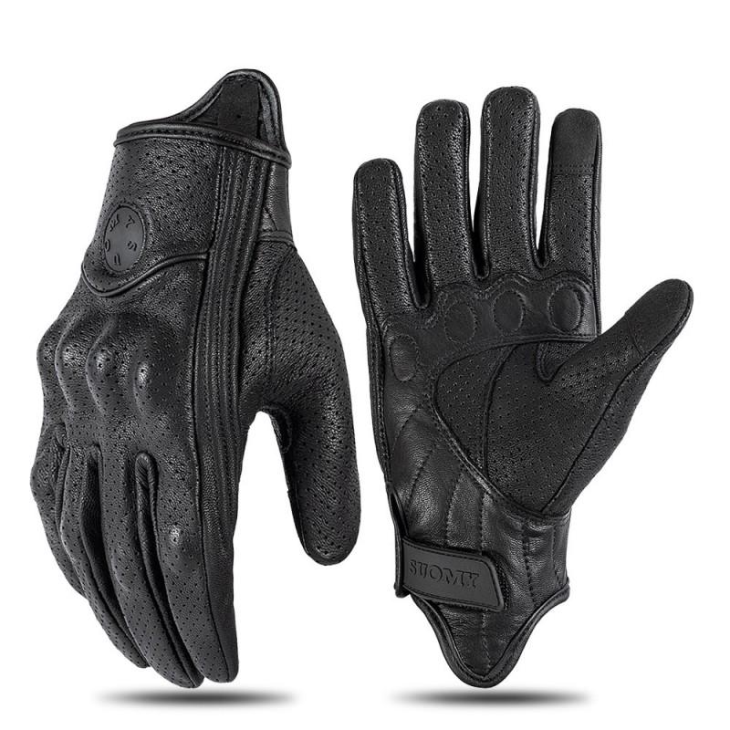 Real Leather Motorcycle Gloves Men Women Touchscreen Compatible Breathable Anti-Slip Retro Style Riding Gear