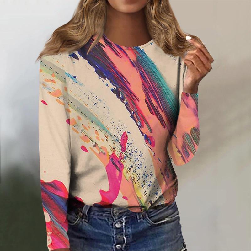 Модные женские футболки с круглым вырезом и длинным рукавом с принтом