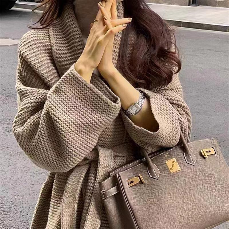 Женская куртка с V-образным вырезом, однотонная, темпераментная, на весну и осень, зимний свободный, повседневный, элегантный кардиган с поясом