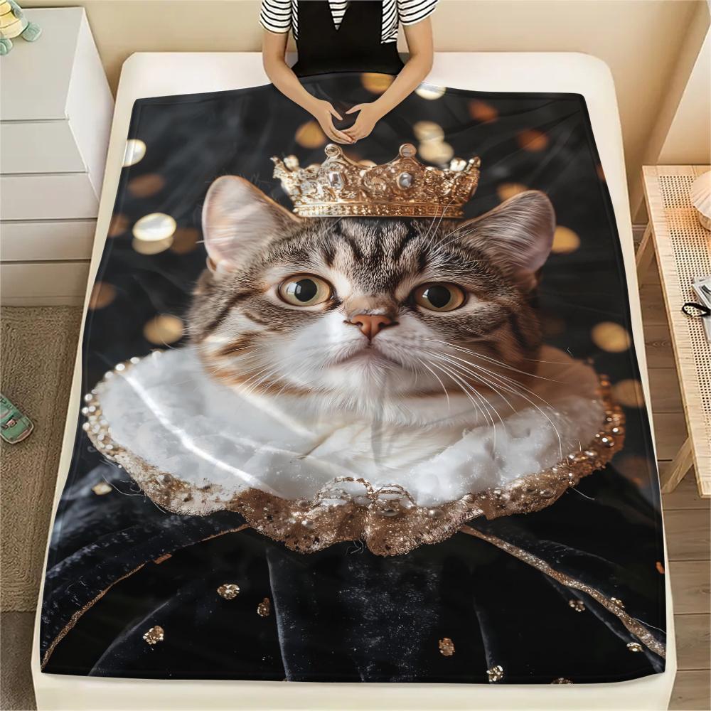 Retro Mysterious Kitten Print Flannel Blanket,High quality Comfortable for All Seasons,Home Decor,Warmth and Comfort,Perfect for Christmas Gifts