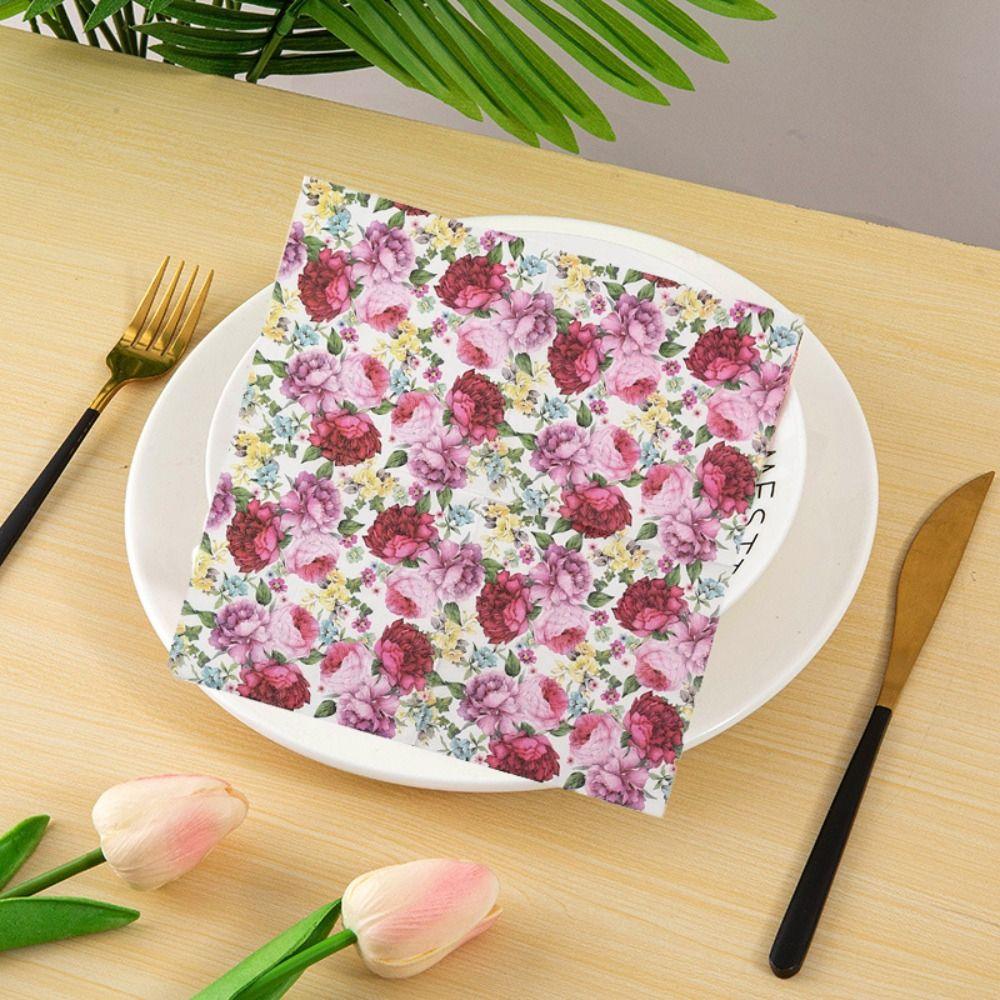 2 Packs Colorful Flower Paper Napkins Square Paper Towels Printed Tissue Outdoor Gatherings