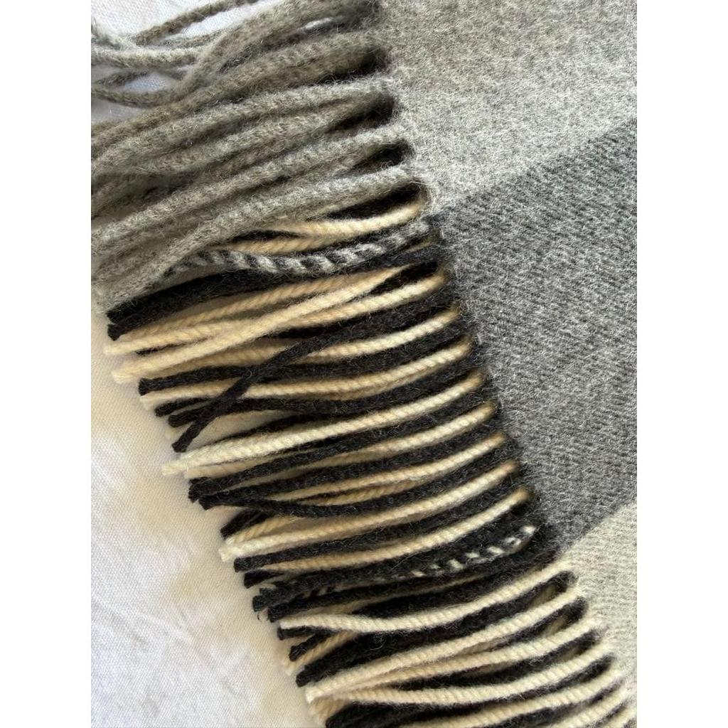 Used Johnstons Cashmere Large Stole Block Check Pattern Gray