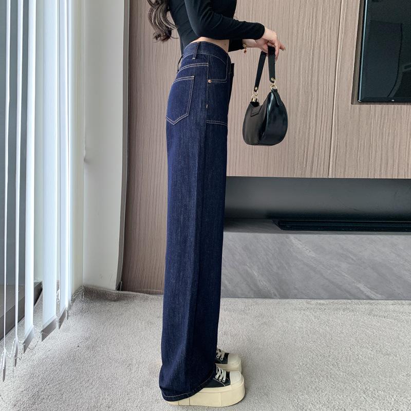Autumn and winter high waist does not fade straight wide leg high waist jeans women 111CM delicate small man