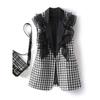 Blazer Women's Vests Spring Autumn Plaid Casual Contrast Stitching Suit Vest Jacket Femme Sleeveless Waistcoat Ladies