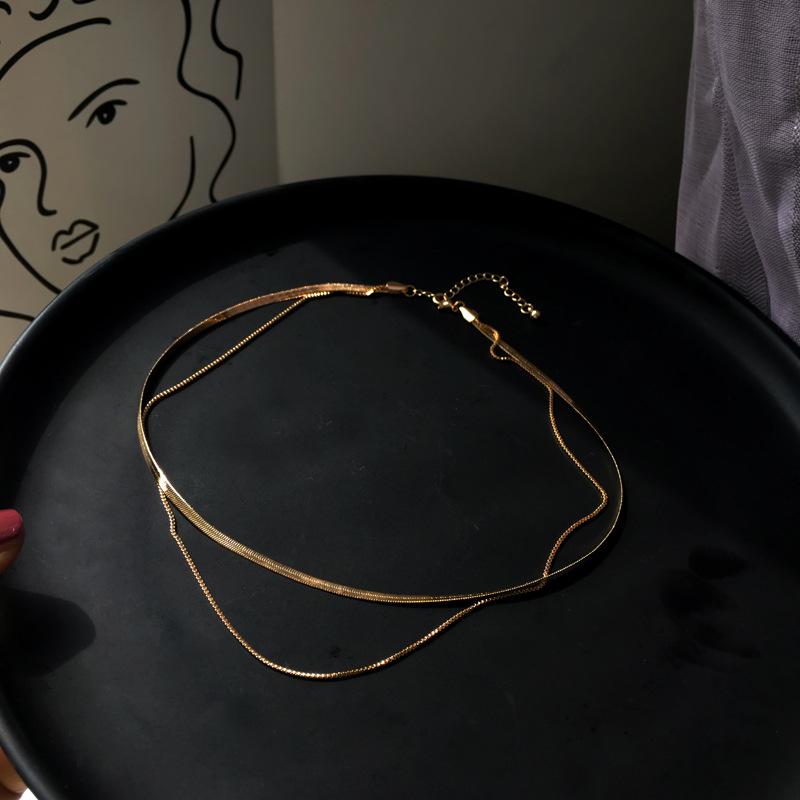Европейское и американское двухслойное модное ожерелье: Модная металлическая текстурированная ключичная цепочка H2511